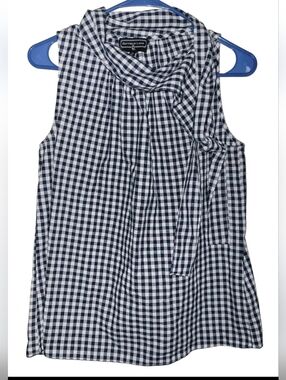 Duffield Lane Preppy Spring Med 1 Sleeve Blue Gingham Cotton Top Y2K  Casual